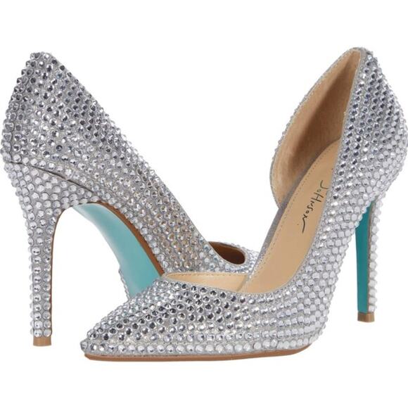 Betsey Johnson Hazil Silver Rhinestone Heels Women’s 8.5 Pointed Toe Pumps - Picture 1 of 9